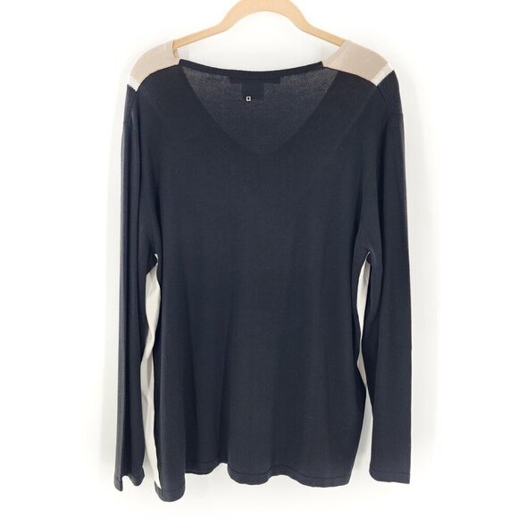 MARINA RINALDI Long Sleeve V-Neck Knit Top With Crystal Black - Picture 2 of 6